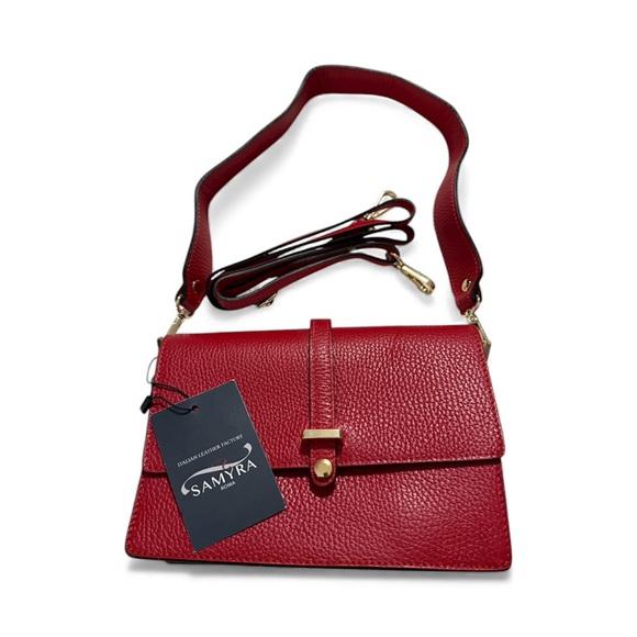Samyra Roma Red Italian Leather Crossbody Shoulder Bag - Picture 2 of 6
